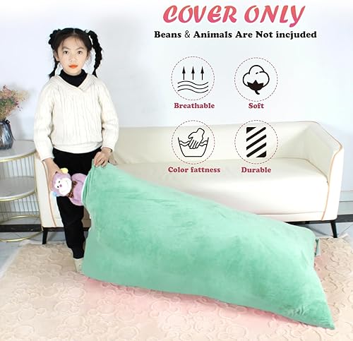 Miniatura 4 de Funda para puf de almacenamiento de animales de peluche (sin relleno), puf triangular para niños y adultos, funda extragrande con cremallera YKK,