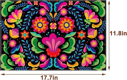 Miniatura 3 de Nepnuser Juego de 4 manteles individuales mexicanos florales para decoración de fiesta del Cinco de Mayo, manteles individuales para decoración del