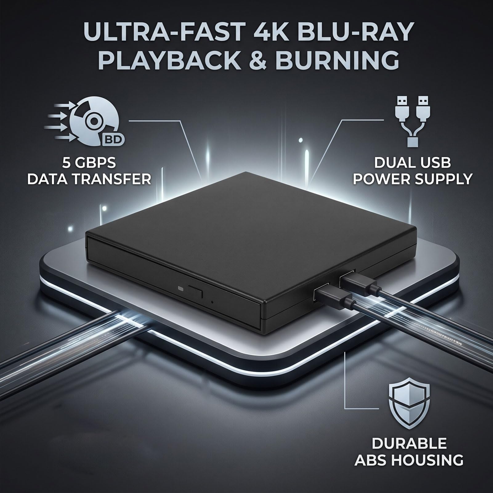 Zunate Unidad óptica Externa USB 4K, Multimedia BD DVD CD de 5 Gbps (Silver)