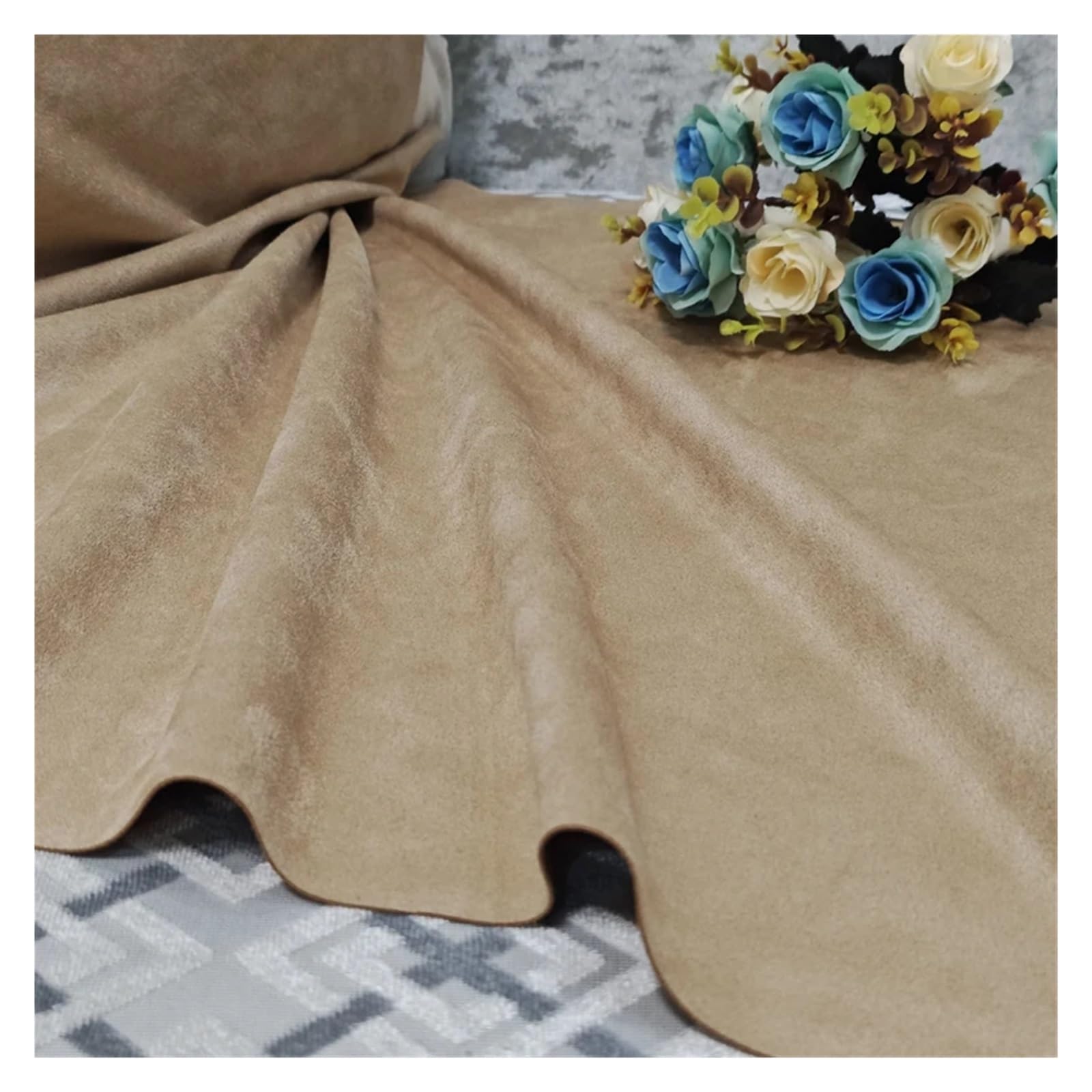 FIgpmwld Faux Suede Fabric, Elastic Suede Multi 50x160cm DIY Background Sofa Cover Tablecloth(Beige2)