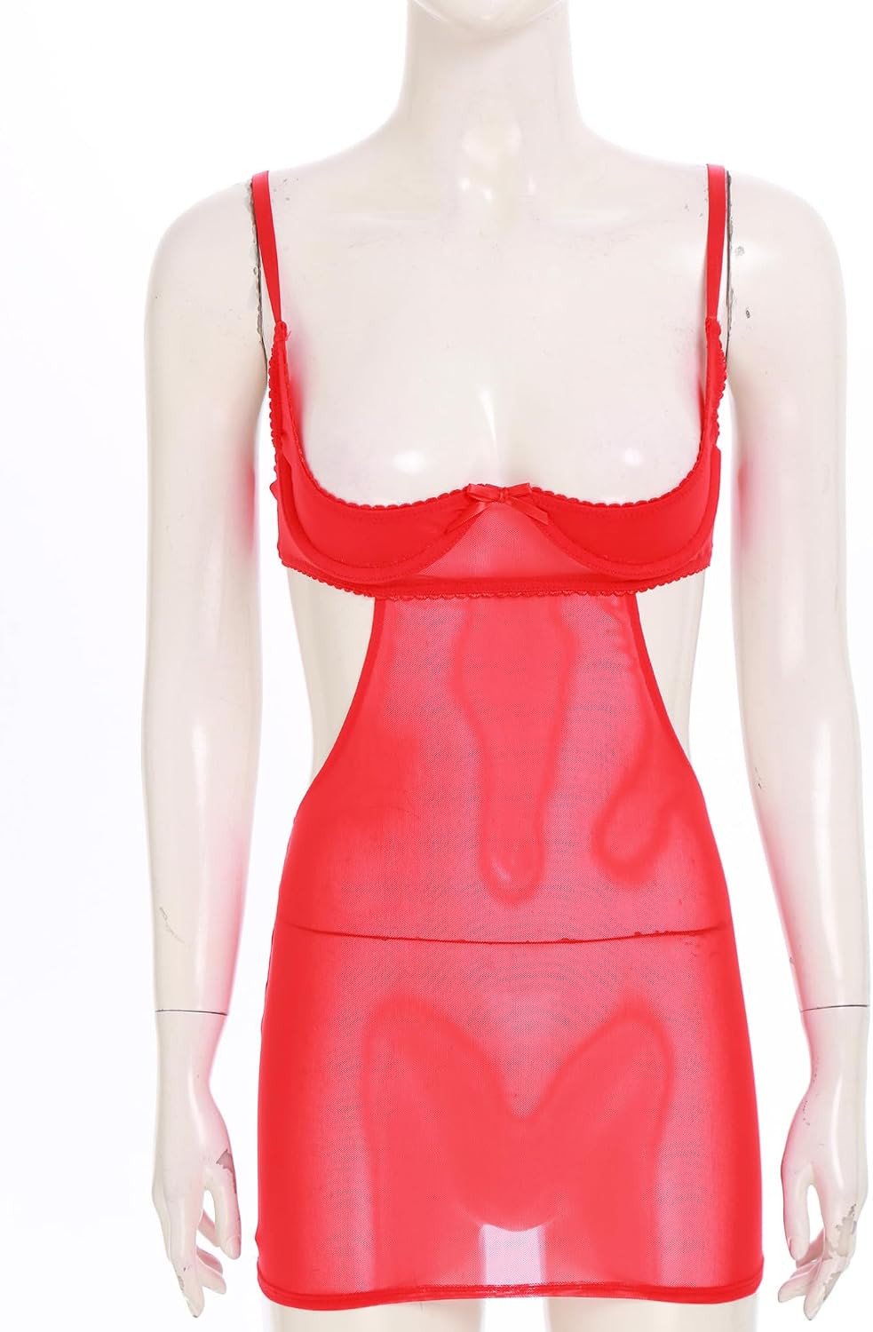 Freebily Womens Sheer Mesh Nightdress 1/4 Cup Underwire Bra Nightwear Bodycon Mini Dress Chemises