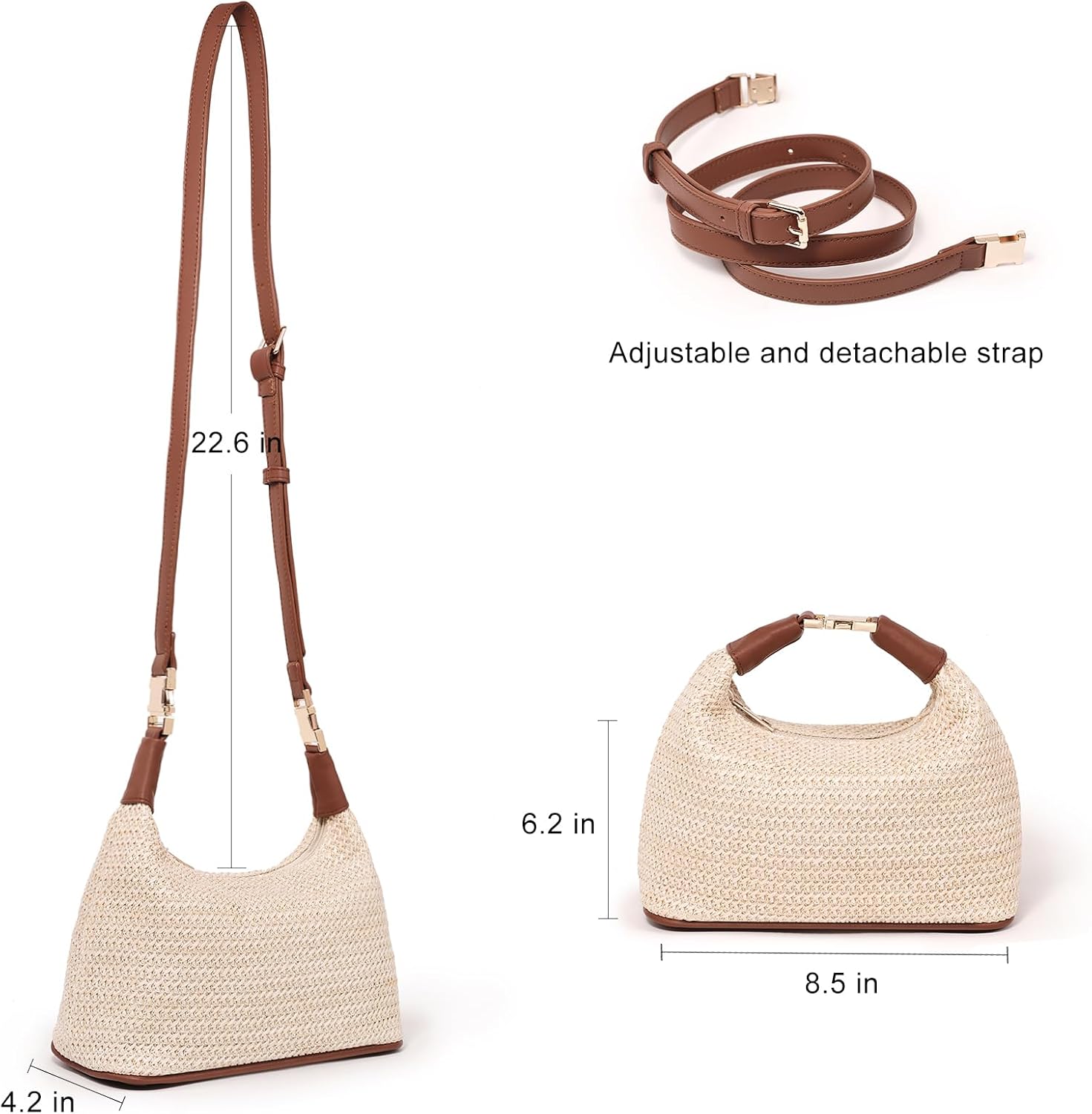 Straw Shoulder Crossbody Bag Small Tote Purse Top Handle Clutch for Summer Beach Travel