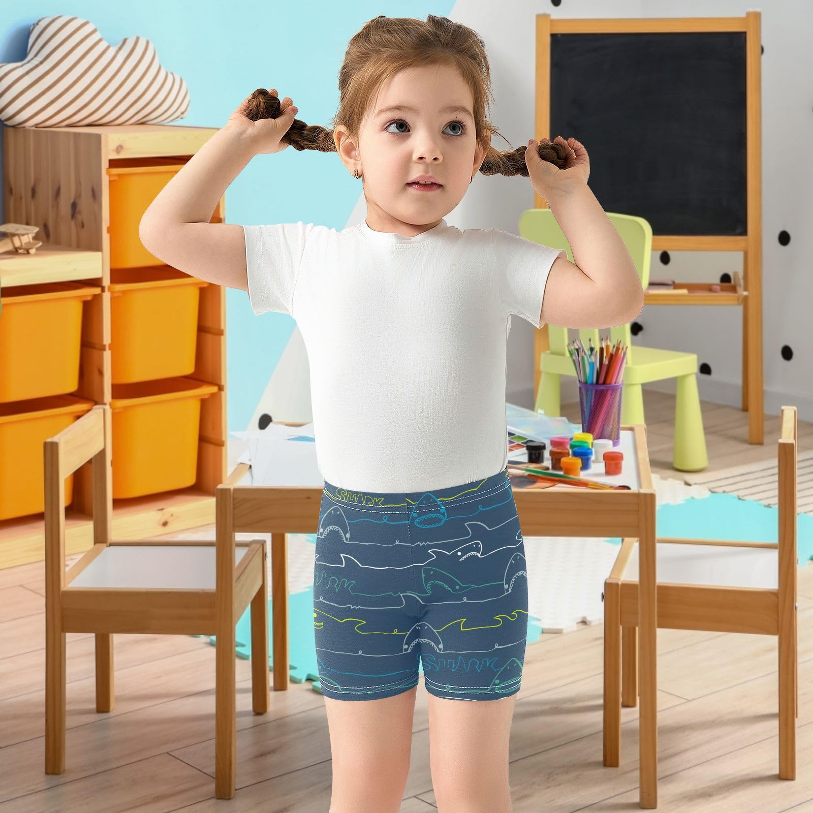 Dallonan Girls Dance Shorts, Toddler Biker Shorts Cartwheel Under Dress Colored Line Shark Kids Biking Clothes 4-10Y Multi