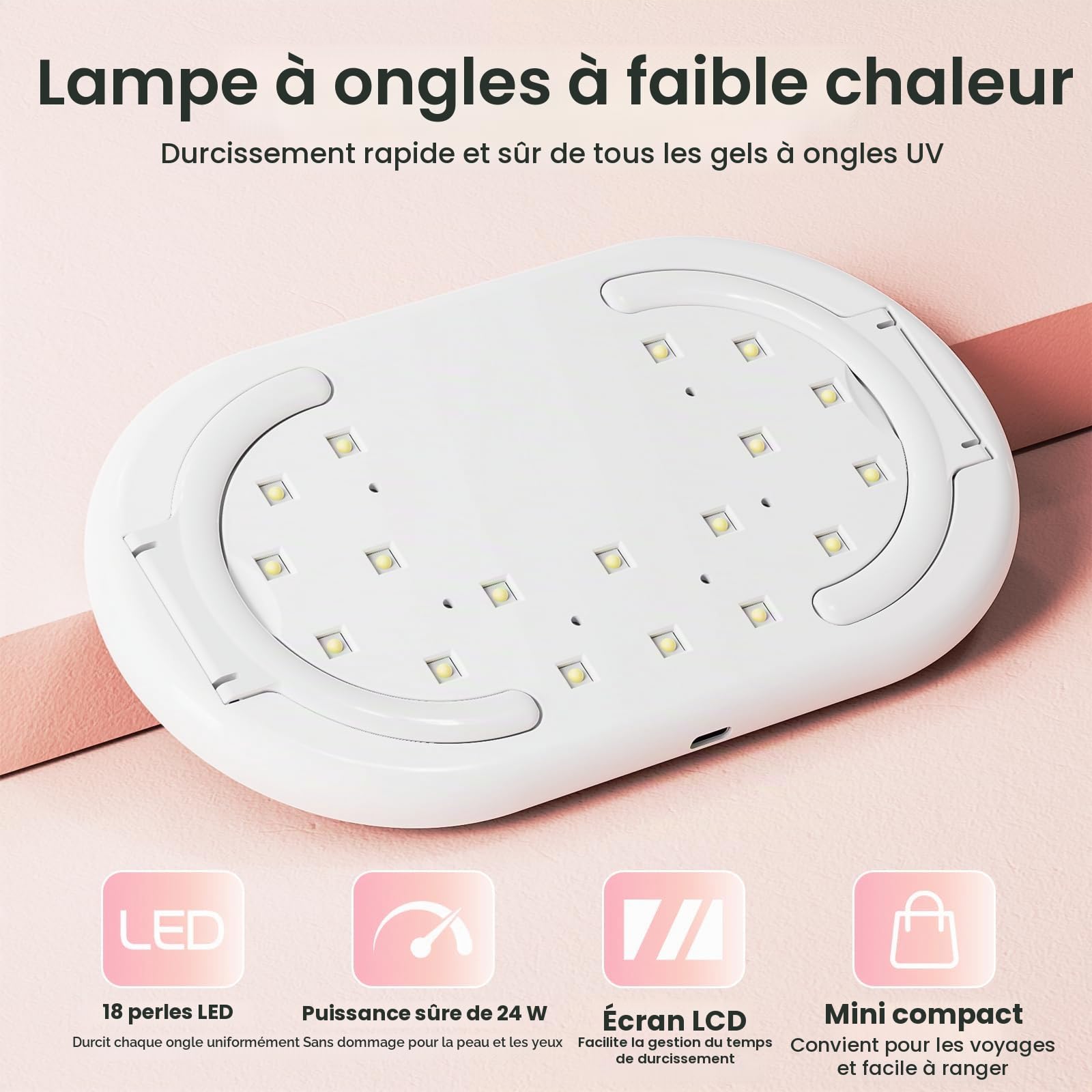 Lampe à ongles UV LED LASONAS pour vernis à ongles en gel 24 W, lampe UV avec 3 réglages de minuterie, séchage rapide, mini lampe de séchage portable pour autocollants et bandes à ongles en gel, soin