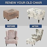 Vista 7 de HAOYONG Juego de Fundas Elásticas para Silla con Alas y Otomana, 2 Piezas de Funda para Silla Wingback y 1 Pieza de Funda Rectangular para Taburete