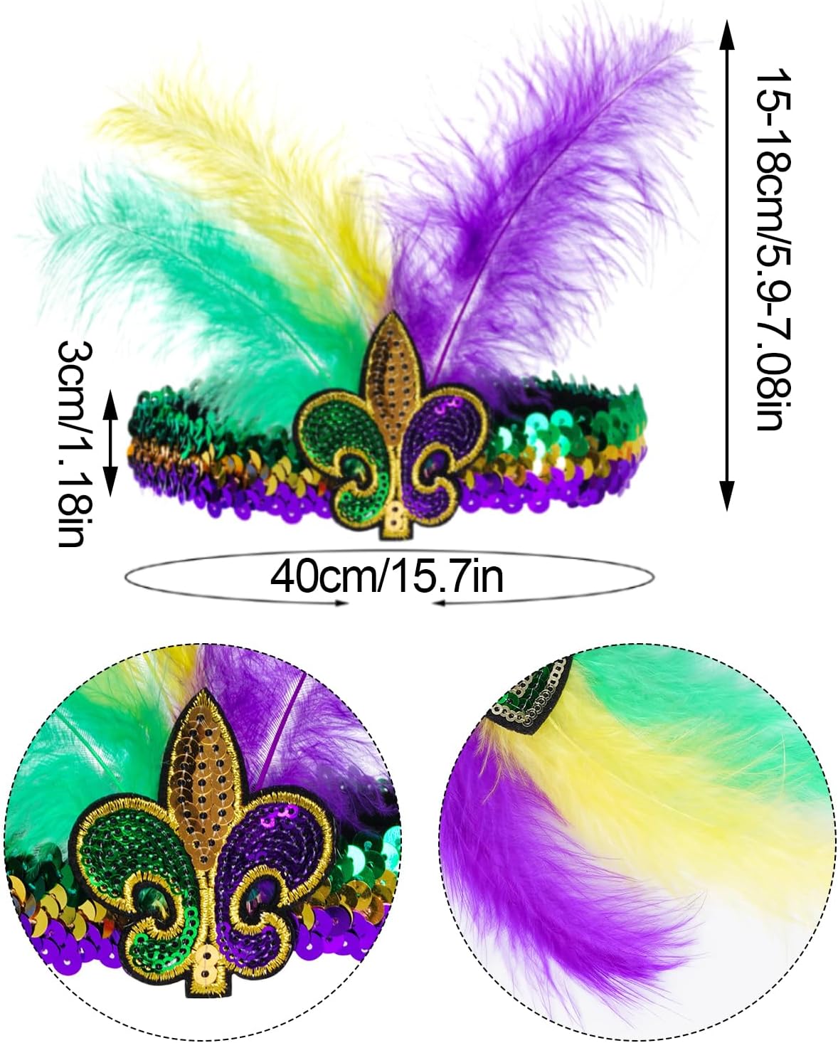 Mardi Gras Shawl Scarf Costume Accessories Set Mardi Gras Beads Headband Mask and Earrings for Women - Image 2