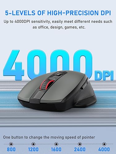 Miniatura 5 de E-YOOSO Ratón Bluetooth, 4000 DPI modo dual (BT5.0, 2.4G) ratón inalámbrico para laptop, mouse ergonómico de computadora de oficina, 6 botones,