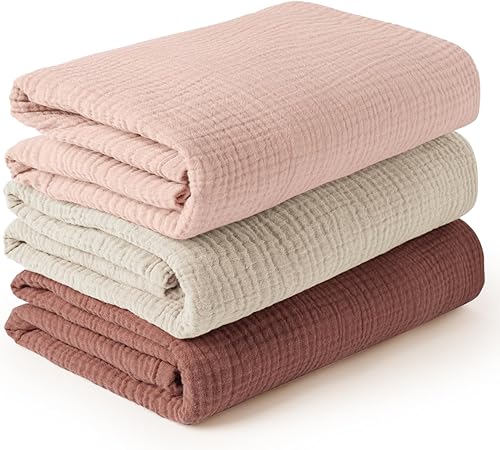 Miniatura 17 de Konssy Paquete de 3 mantas de muselina para envolver unisex, manta de recepción de recién nacido, grande de 47 x 47 pulgadas, manta de muselina