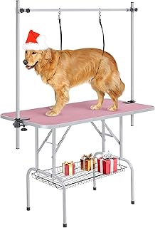 Yaheetech 46" Pet Dog Grooming Table Height Adjustable Dog Beauty Table for Large Dogs/Cats w/Storage Basket/Noose Tools 177cm High Pink