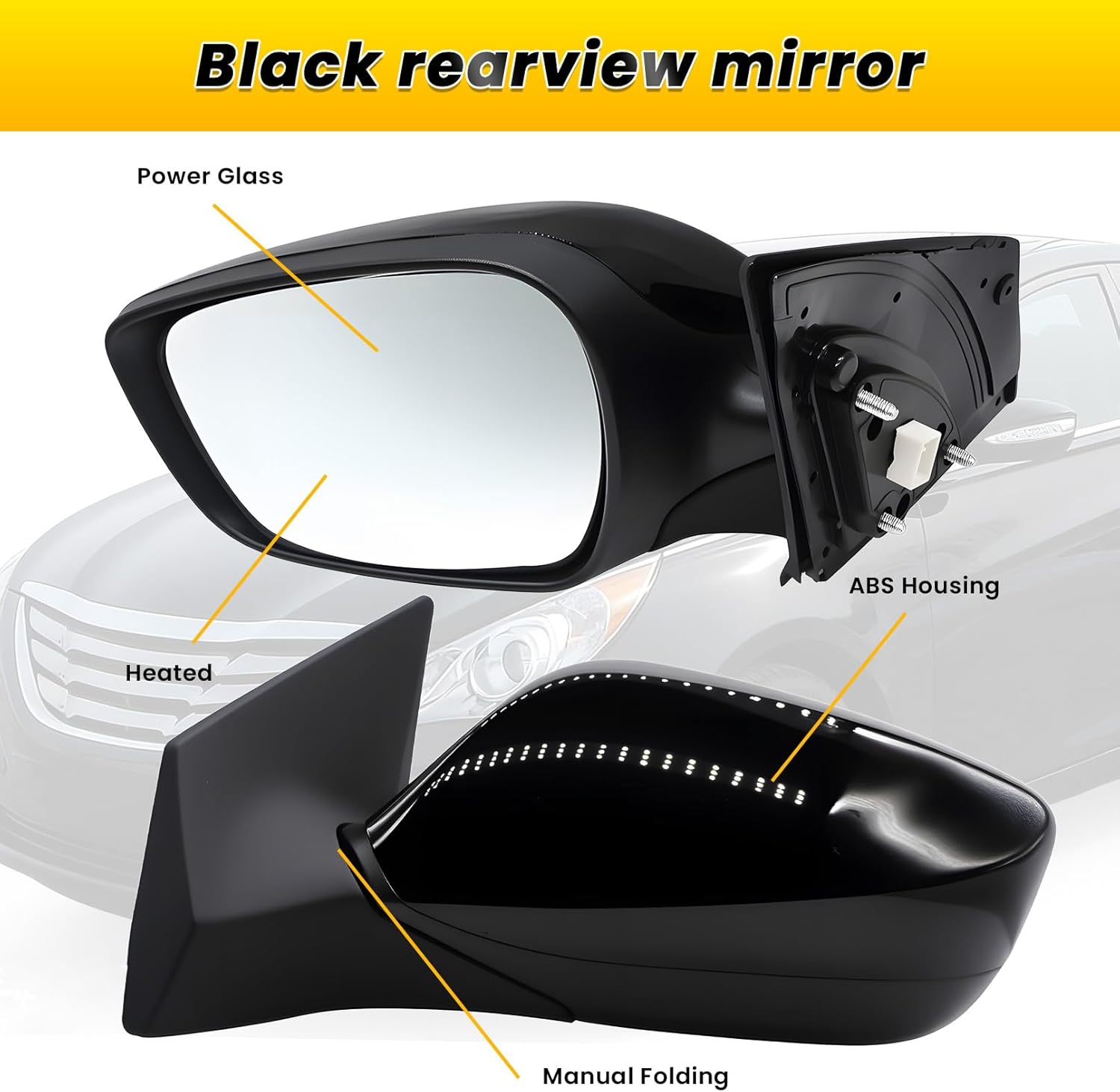 Left Driver Side Mirror Assembly Compatible with Elan-tra 2011-2013 Heated & Manual Folding and Power Glass HY1320179 Gloss Black (5 Pins) (Left)