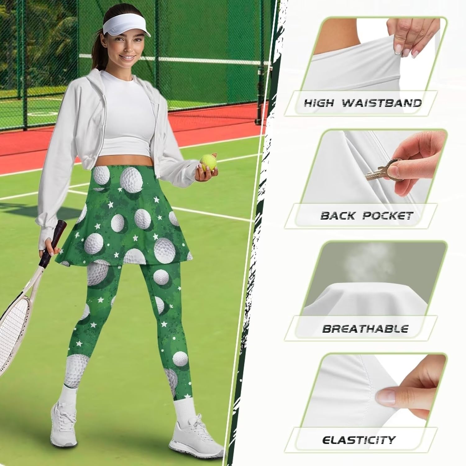 Stylish Tennis Leggings with Skirt for Women Comfortable Skirted Leggings Stretchy Yoga Golf Skorts Sporty Outfits