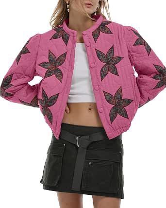 Gacaky Women Lightweight Floral Embroidered Quilted Jacket Winter Coat | Floral Embroidered, Fall Fashion Clothes 2026, Cozy Winter Warm Jacket, Button Down Jacket Coat, Seamless Daily Outfit Match