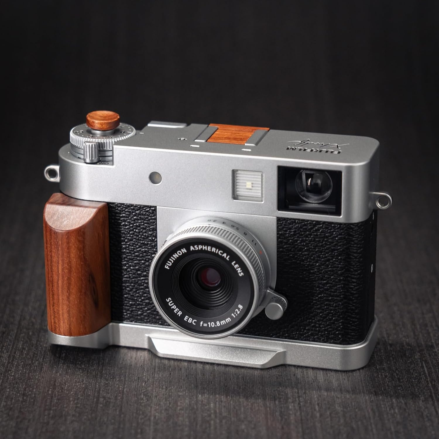Handmade Wooden Handle Grip L Plate Alloy Base for Xhalf X-Half Camera Holder (Desert Ironwood + Silver Base)