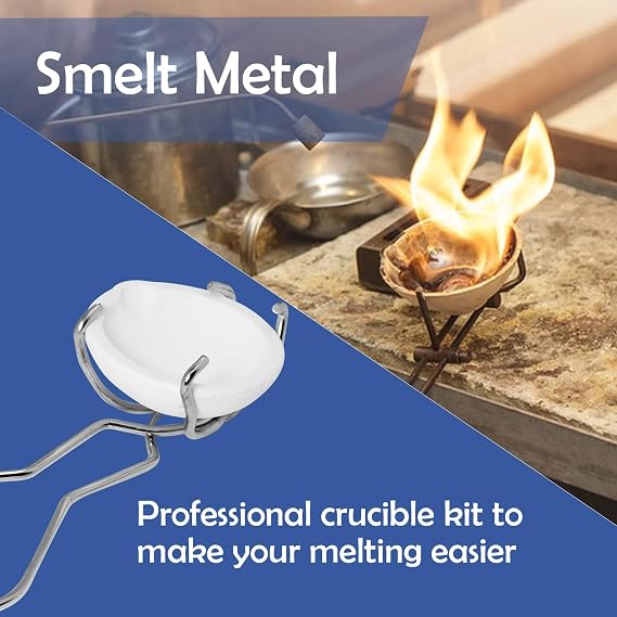 8 Pcs Melting Casting Kit, 4 Ceramic Quartz Crucibles and 2 Upgraded and Enlarged Ceramic Quartz Crucibles, 2 Pcs Whipclip Handle 2a, Melting Metals Like Gold and Silver.