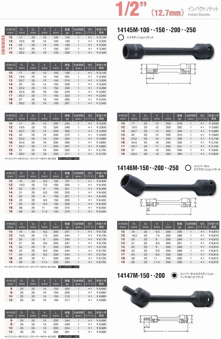 Ko-ken 14145M.150-10 1/2 Sq. Dr. Extension Socket 10mm 6 point Length 150mm