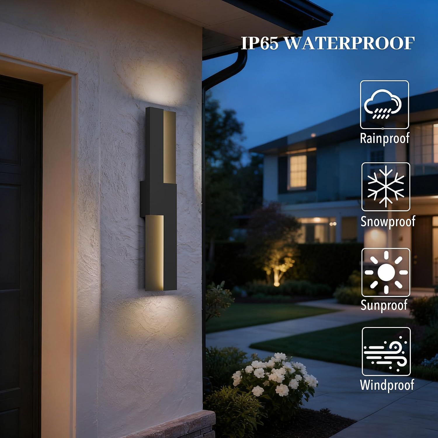 23.6 Inch Aluminum Modern LED Outdoor Wall Sconce Lights, IP65 Waterproof Exterior Lighting Fixtures Wall Mount, 3000K 1980LM Black Rectangle Outside Lights for House, Garage Porch Door Patio