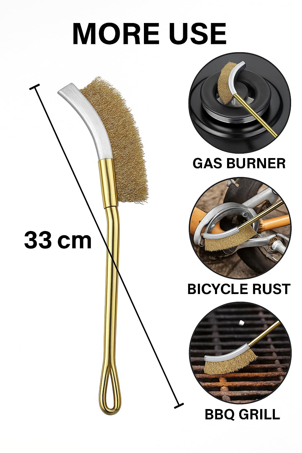 Bispy Heavy-Duty Brass Wire Brush with Curved Handle – Rust & Paint Remover, Cleaning Brush with Hangable Loop 1