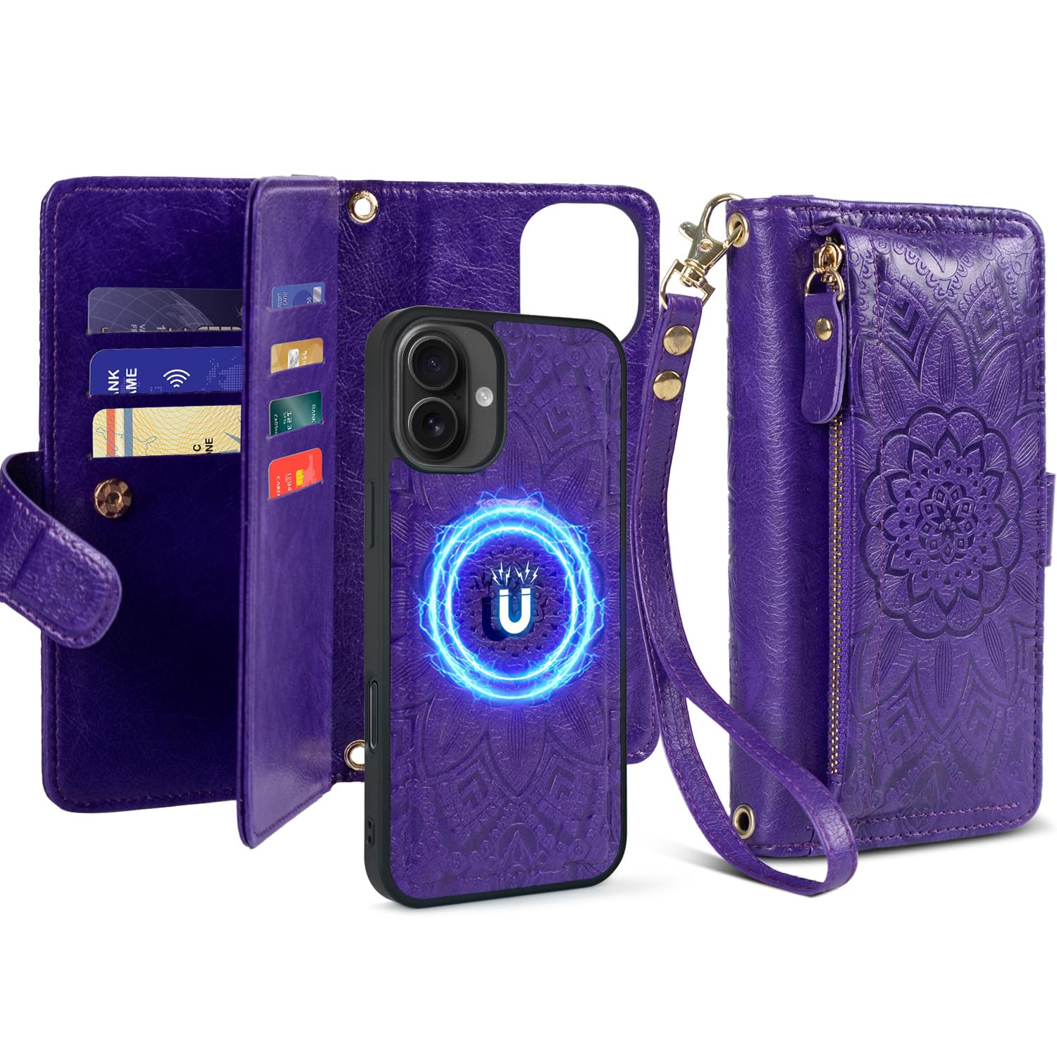 Harryshell for iPhone 16 Plus 6.7 inch Detachable Magnetic Case Wallet,Compatible with Magsafe Wireless Charging, [ RFID Blocking ] Card Slots, Cash