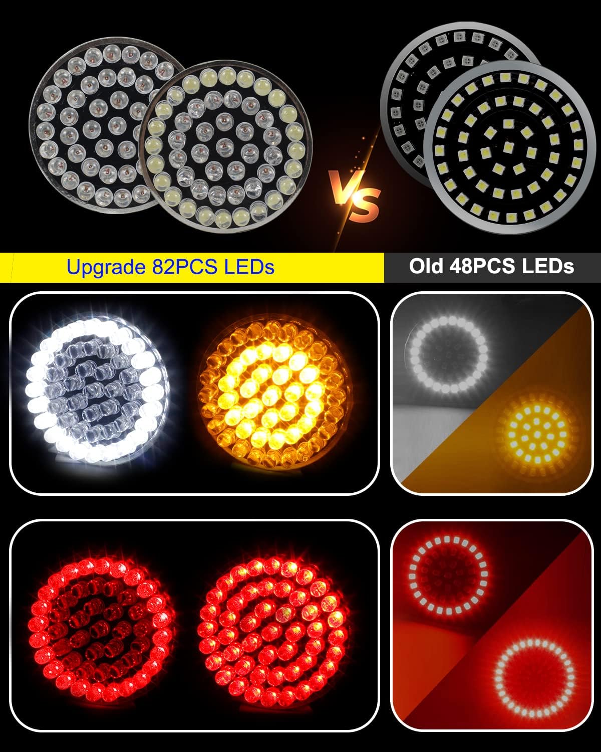 NTHREEAUTO 1157 LED Front Rear Turn Signals, 2 Inch Bullet + 3-1/4 Inch Flat Smoked Turn Signal Light Lens Compatible with Harley Touring Dyna Sportster Softail Road King Street Glide 1986-2023