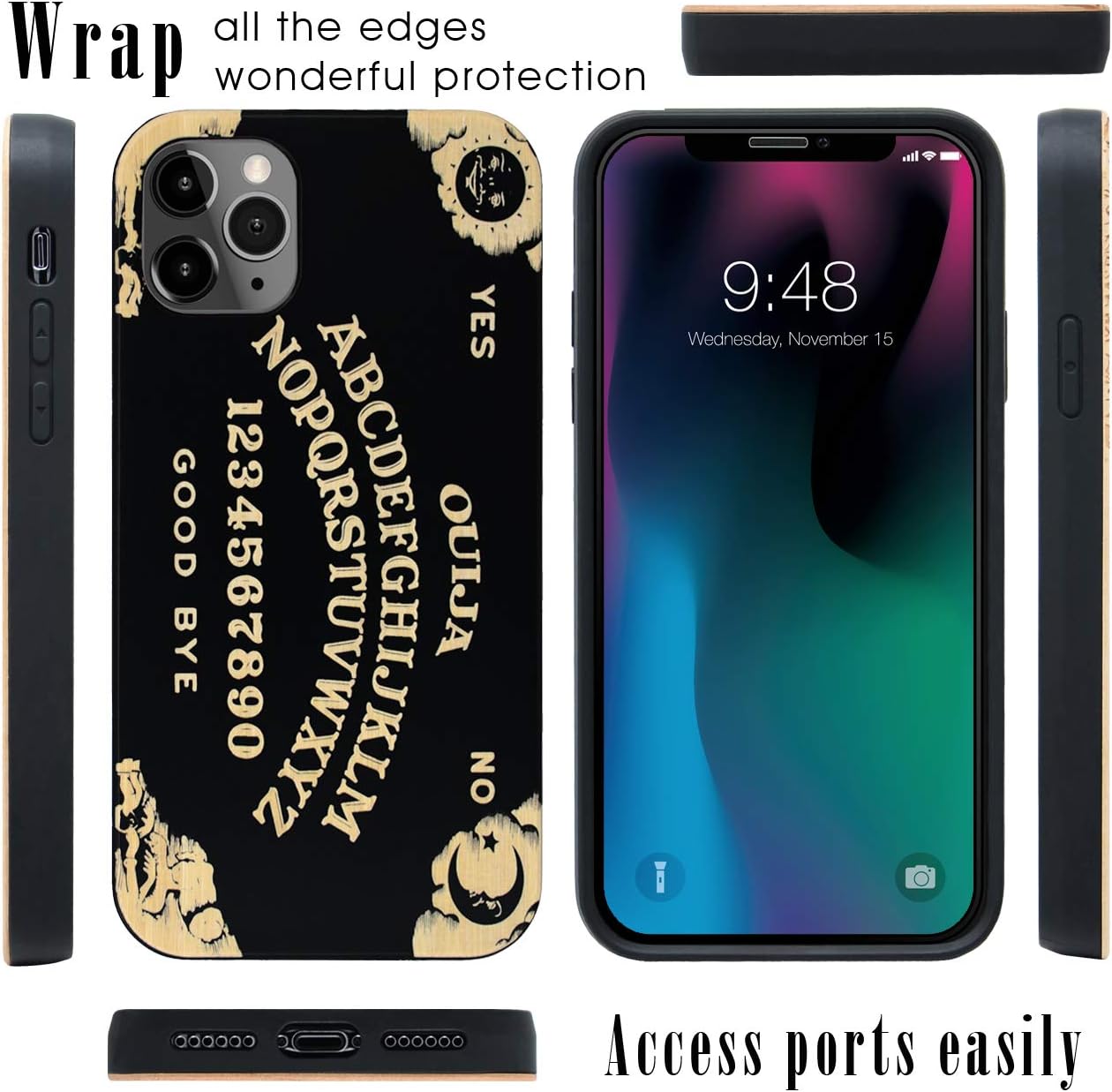 Exclusive Discount 80% Offer iProductsUS Black Bamboo Wood Phone Case Compatible with iPhone 11 Pro Max (2019) and Screen Protector, Engraved Ouija Spirit Board, Built-in Metal Plate, TPU Protective Shockproof Cover (6.5 inch)
