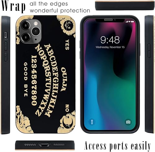 Miniatura 3 de iProductsUS - Funda de madera de bambú negra compatible con iPhone 11 Pro (5.8 pulgadas) y protector de pantalla, tablero de alcohol Ouija grabado,