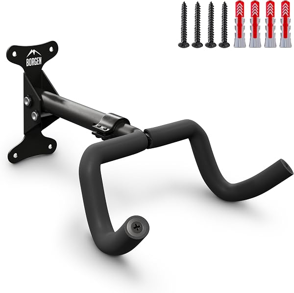 Borgen Supporto da parete per bicicletta I Supporto per bicicletta - Angolo e Distanza dalla parete regolabili, pieghevole, mountain bike, bici da strada - Imbottitura extra morbida - 1