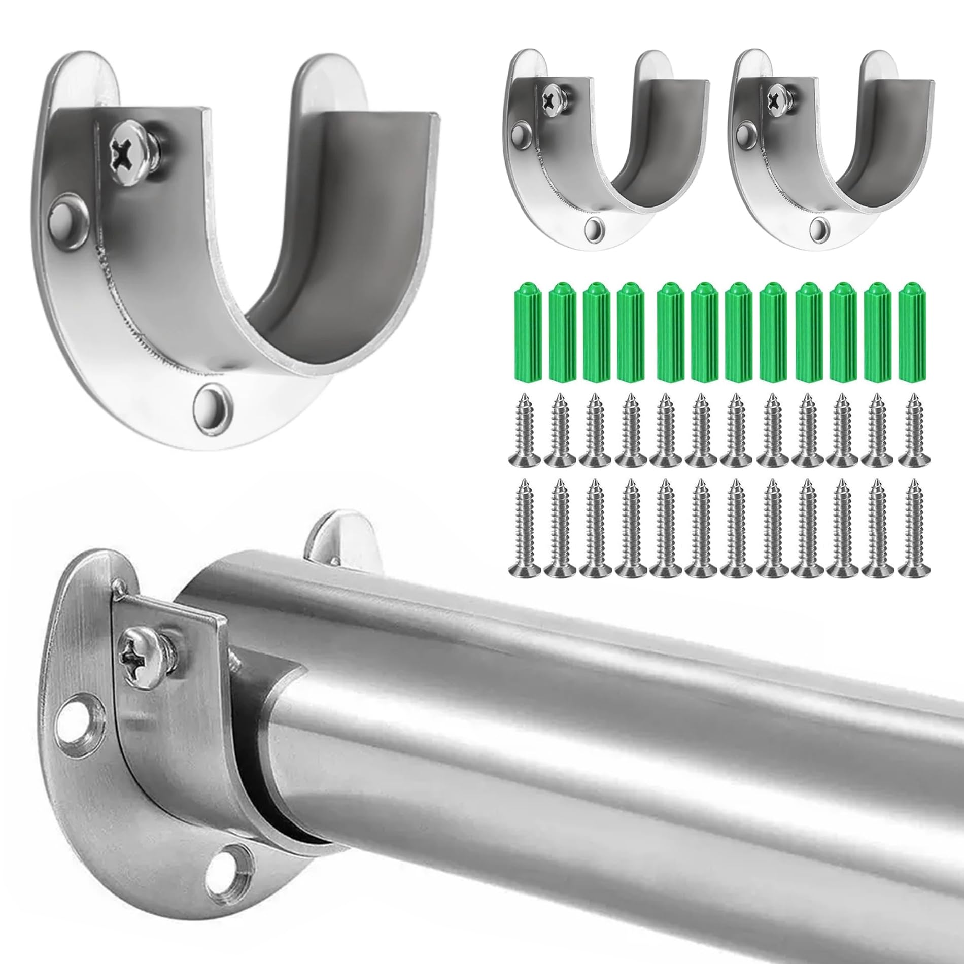 Set 4 Supporti Per Asta Armadio In Acciaio Inox - Sostegno Per Tubi 25mm - Per Cucine, Bagni, Balconi - Argento