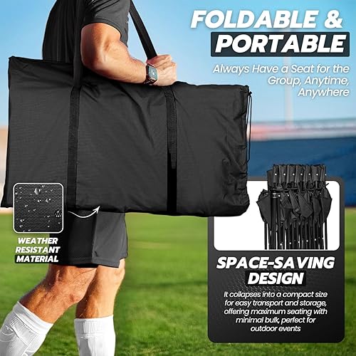 Miniatura 6 de Flexzion Asiento de banco plegable portátil, 6 plazas, banco de fútbol plegable, asientos portátiles para gradas, camping, línea lateral, con