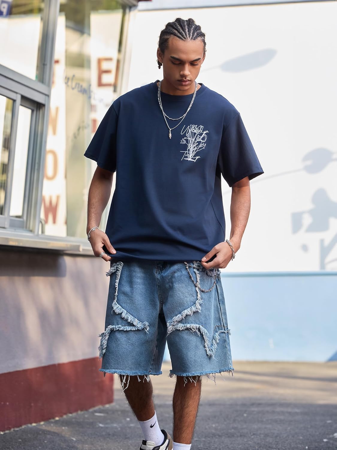 JMIERR Mens Baggy Jeans Shorts Loose Fit Star Wide Leg Jorts Y2K Streetwear Vintage Casual Denim Shorts 2026 - Image 3