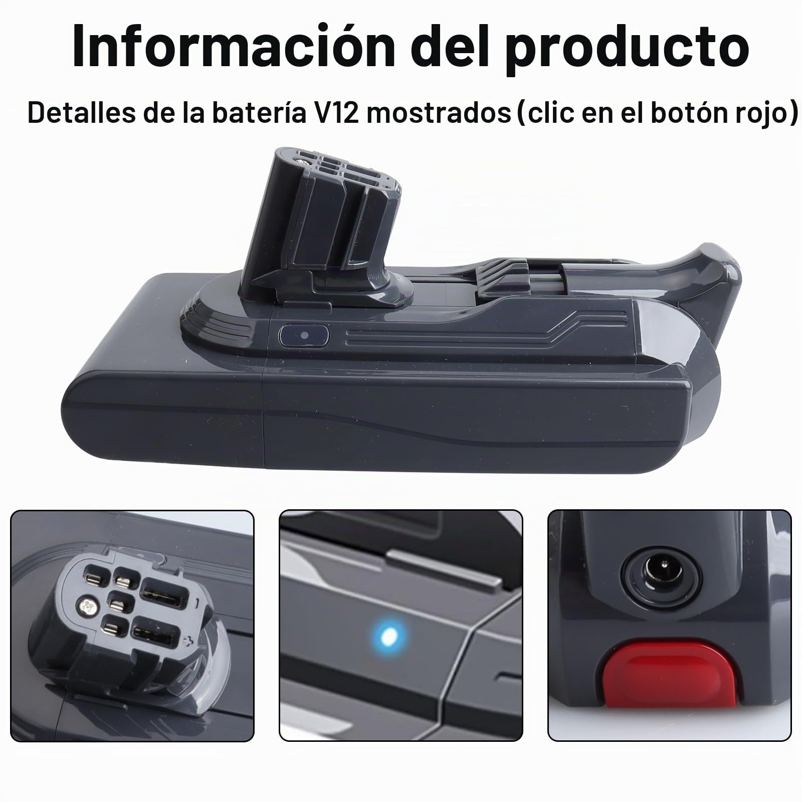 Batería de Repuesto de Iones de Litio Dyson V12 de 25,2 V y 3900 mAh, Compatible con aspiradora de Mano Dyson V12 Detect Slim SV20 SV30 SV35 SV46 965470-01 484607 (botón Rojo de Clic).