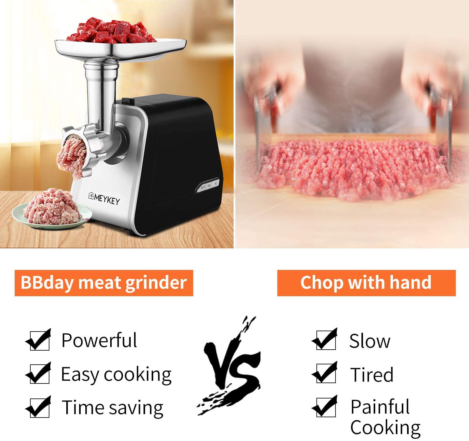 Picadora de carne eléctrica profesional de 2000 W, con relleno de salchichas y accesorio para galletas, máquina de embutidos, máquina de carne con 3 discos perforados para carne picada, mett y