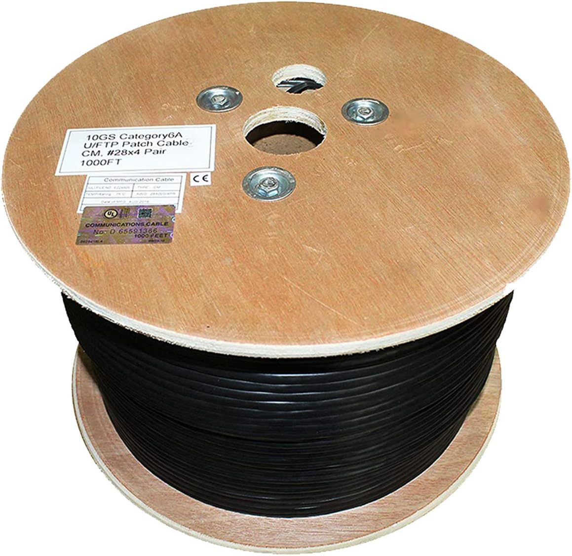 CAT6A Screened Patch Cable (cm), 1000ft, U/FTP 28AWG, Pure Copper, 650MHz, UL Certified, Bulk Ethernet Cable Reel in Black