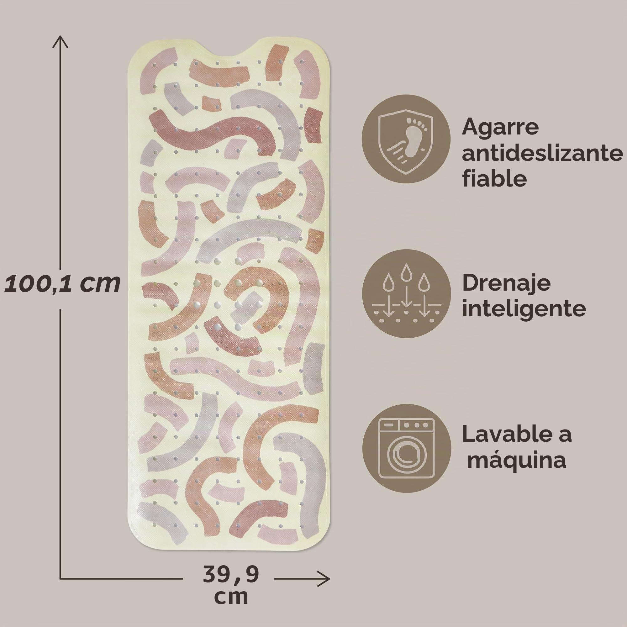 Hakuna Matte Bathtub Mat Gentle Arcs 100 x 40 cm Alfombrilla de baño antideslizante para niños, incluye gancho, antideslizante, sin BPA