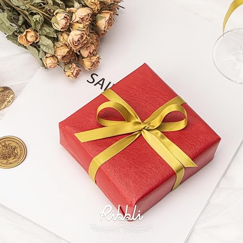 Miniatura 2 de Ribbli - Cinta de satén dorada de doble cara, 38 pulgadas x 25 yardas, uso para ramo de lazos, envoltura de regalos, arreglos florales