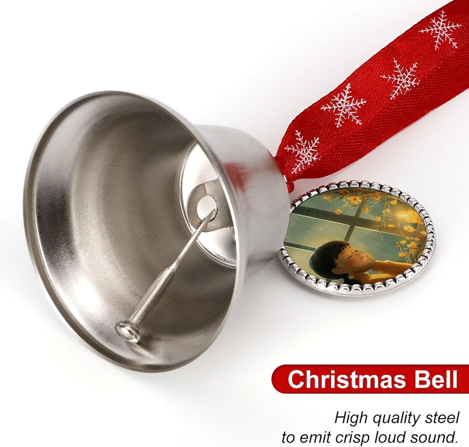 Christmas Bell Women and Candle Jingle Bell with Love Pendant Christmas Ornament Metal Vintage Bells Christmas Tree Hanging for Holiday Party Decoration