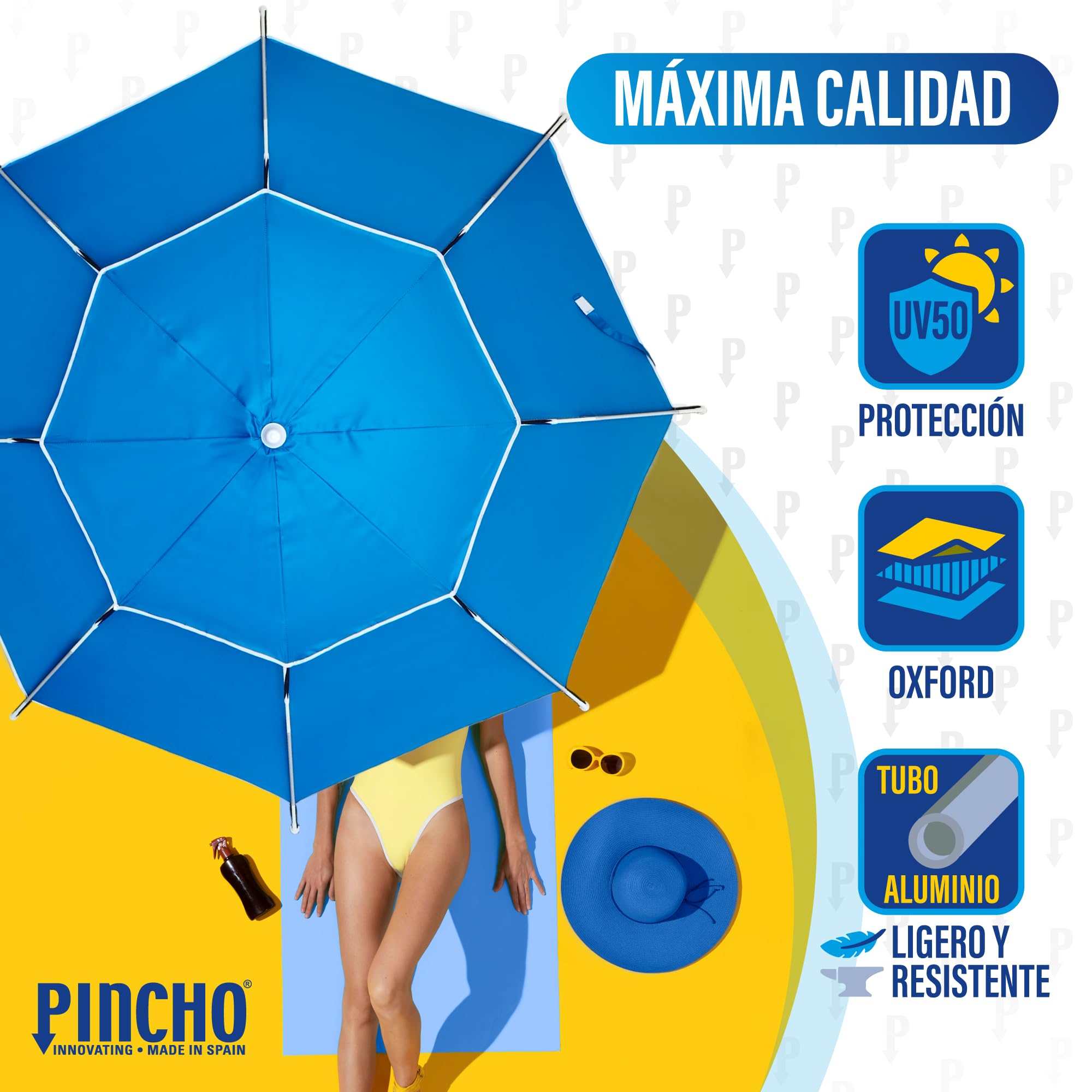 Ombrellone da spiaggia e giardino, diametro 200 cm, antivento, asta in alluminio, altezza regolabile, parasole per terrazza, giardino, campeggio, piscina, inclinabile, pieghevole, girevole a 360°