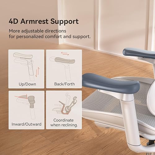 SIHOO Doro C300 Ergonomic Office Chair with Ultra Soft 3D Armrests, Dynamic Lumbar Support for Home Office Chair, Adjustable Backrest Desk Chair (White) - 9