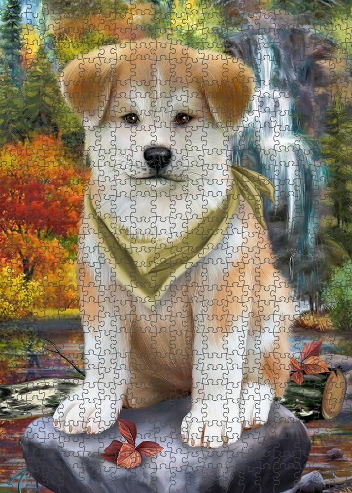 Scenic Waterfall Akita Dog Jigsaw Puzzle for Adults - Animal Printed Interlocking Puzzle Game Artwork - Gift for Dog Lover's -300 Pcs 11"x14", PZLE76232