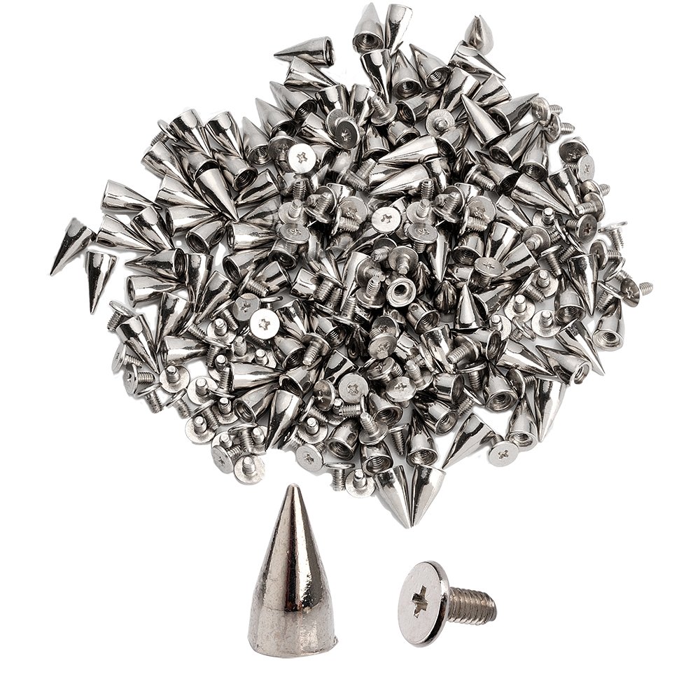 100pcs Cone Spikes Screwback Studs DIY Craft Cool Rivets Punk Stud Coincal 7x15mm 1/4"*5/8" Silver