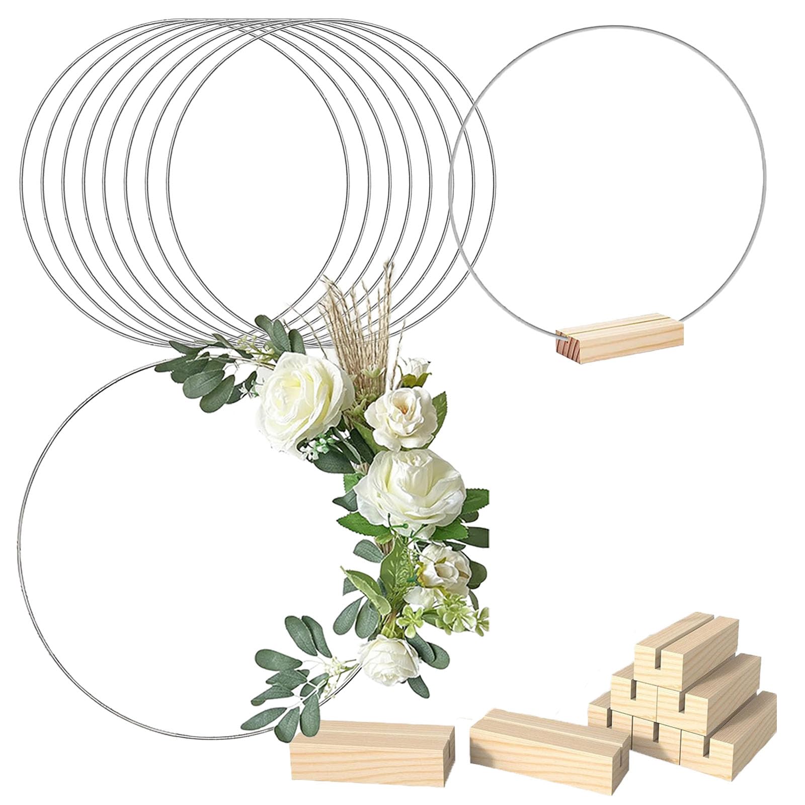 Lot De 10 Anneaux Métal Doré 30 Cm + Supports Bois - Pour Attrape-Rêves, Couronnes, Décoration DIY