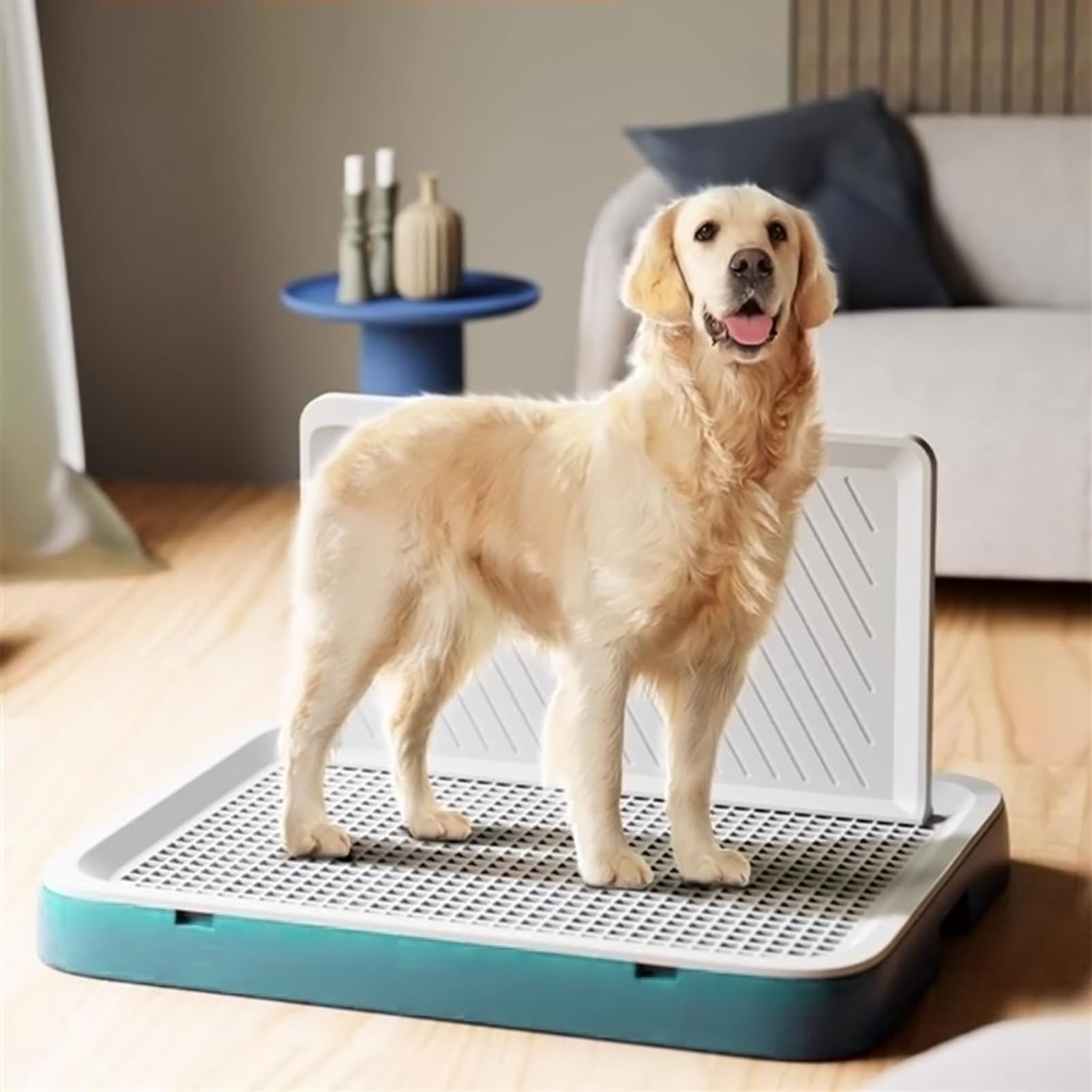 Toilette pour Chien De Compagnie Toilette, Bacs à Litières pour Chiens, Tapis De Propreté Chien, Tapis De Dressage pour Animaux De Compagnie, Support Portable (L,Blanc)
