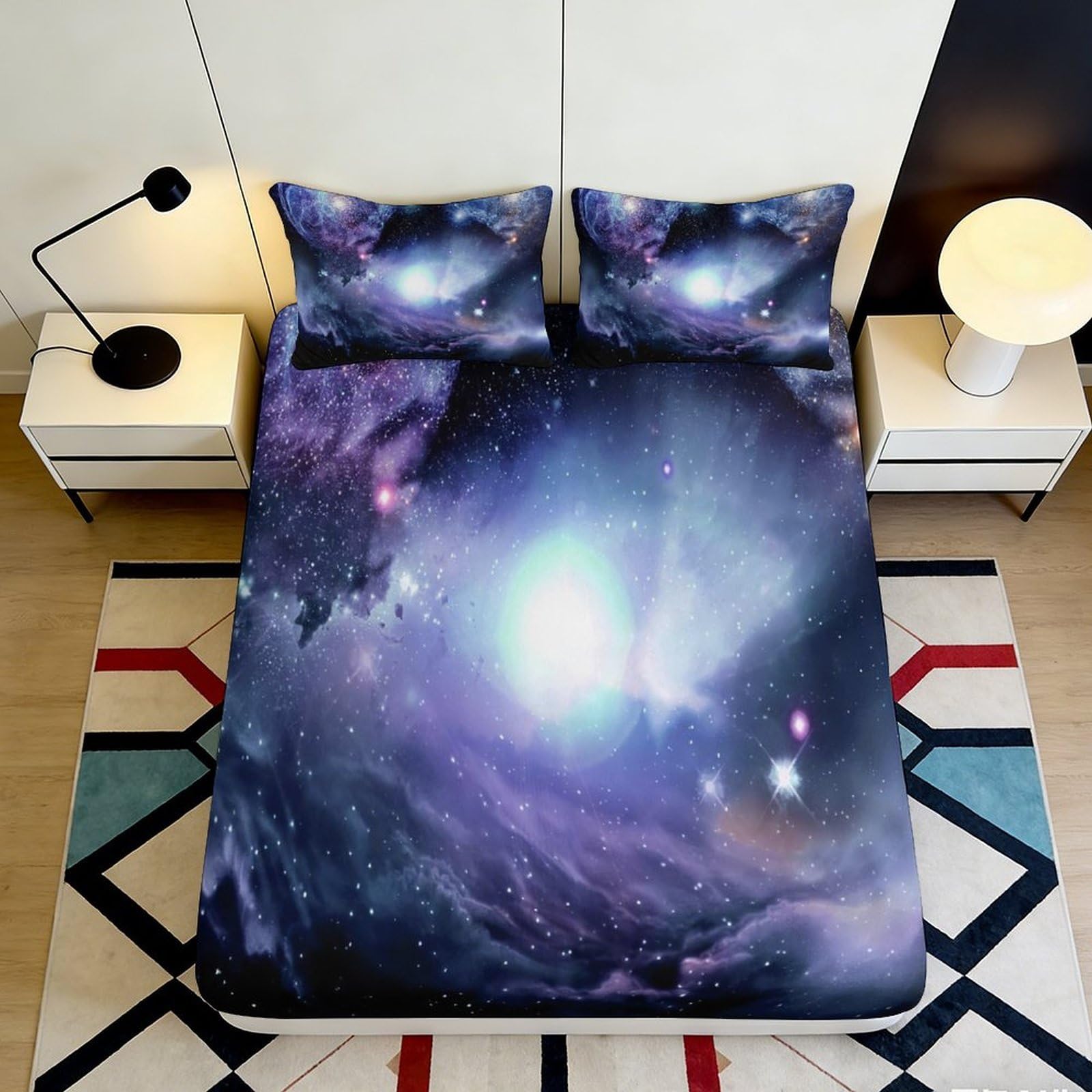 Jqzkxnhpbr Style-4 3D Printed Galaxy Starry Sky Fitted Sheet Microfiber Soft Decorative Cosmic Nebula Mattress Cover Bedroom Dorm 90X200x25cm