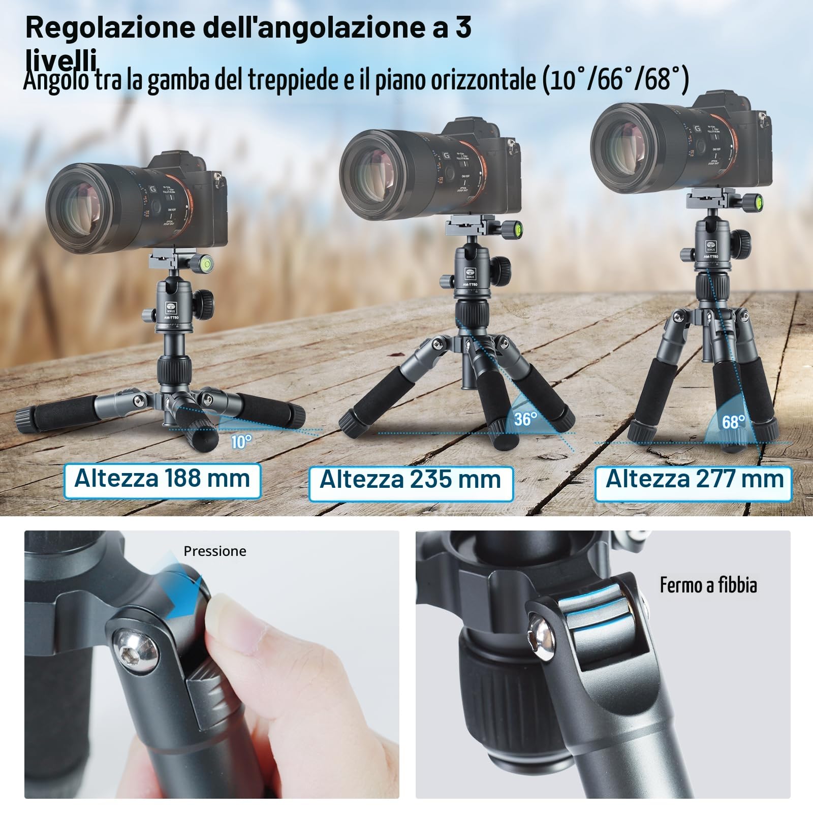 SIRUI Mini Treppiede da Tavolo Compatto, 50,8 cm Treppiede Portatile Piccolo in Alluminio con Testa Sfera a 360° e Supporto per Telefono per DSLR, Fotocamera, Telefono, Carico Fino a 10kg, AM-TT50