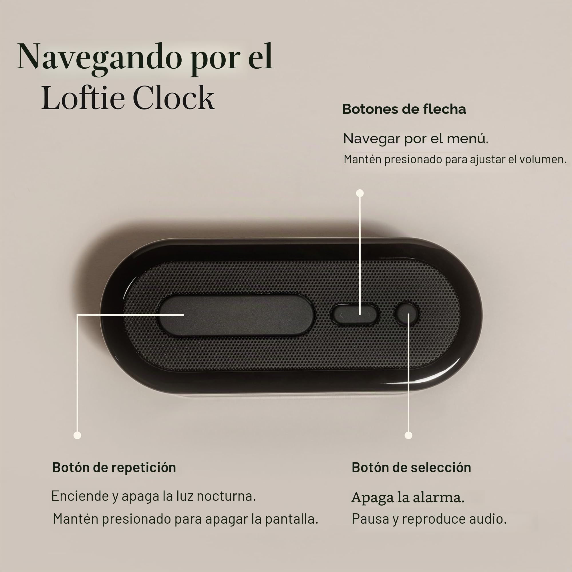 Loftie reloj despertador inteligente para dormitorio, despertador con luz, altavoz Bluetooth, ruido blanco, sonido natural, luz nocturna, modo opaco, alimentado por pilas