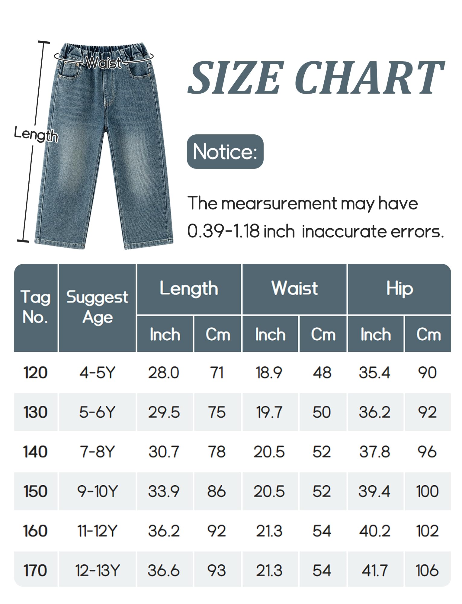Happy Cherry Jeans Larghi Ragazzi in Denim Pantaloni Baggy a Vita Elasticizzata Casual Moda Pants con Tasche per Bambini 5-14 Anni