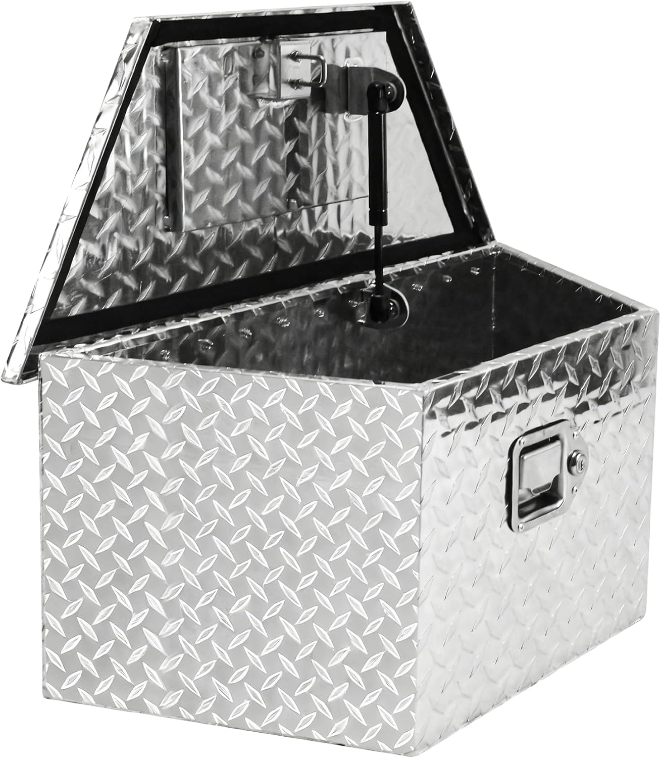 26x13.3x12 Inch Aluminum Trailer Tongue Tool Box Heavy Duty Storage Box Diamond Plate Toolboxes with Lock and Keys Suitable for Flatbed Trailer Tractive RV Silvery