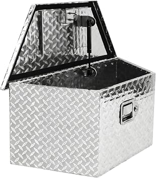 26x13.3x12 Inch Aluminum Trailer Tongue Tool Box Heavy Duty Storage Box Diamond Plate Toolboxes with Lock and Keys Suitable for Flatbed Trailer Tractive RV Silvery