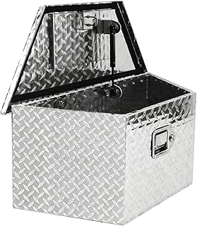 26x13.3x12 Inch Aluminum Trailer Tongue Tool Box Heavy Duty Storage Box Diamond Plate Toolboxes with Lock and Keys Suitable for Flatbed Trailer Tractive RV Silvery