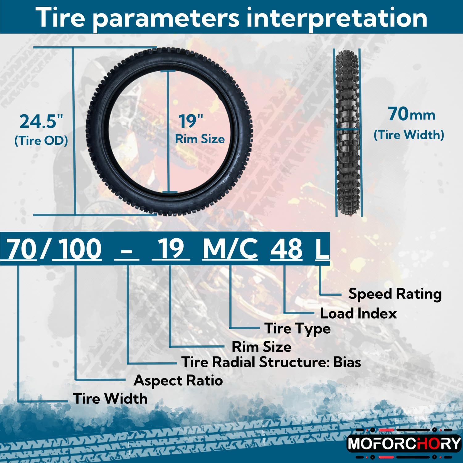 Front 70/100-19 Tire + Tube Complete Set Fit for Sur Ron Tires,Off-Road Motorcycle Tires, Dirt Pit Bike Motocross Enduro(USA STOCK)