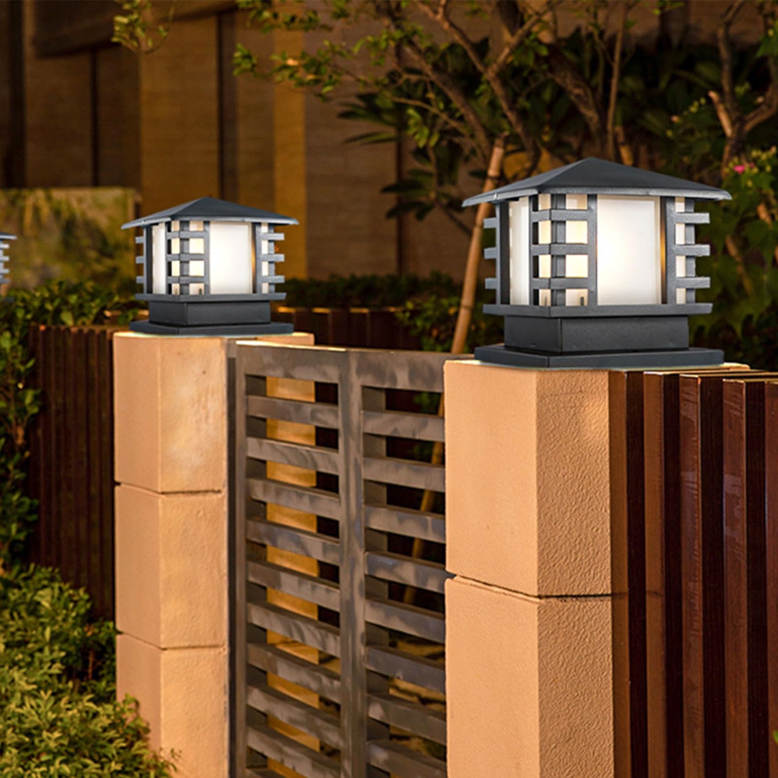 Farol Pie Sobremuro Exterior Lámpara de Columna de Exterior Cuadrada Tradicional IP65 Impermeable Lámpara de Columna de Acero Inoxidable Patio de la cerca del poste de luces for la calle Jardín(Size:2